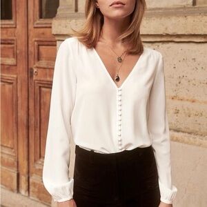 Sezane Ivory 100% Silk Button-Front Blouse